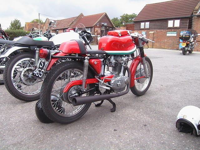 Rear view of Ducati single at Sammy Miller Museum.