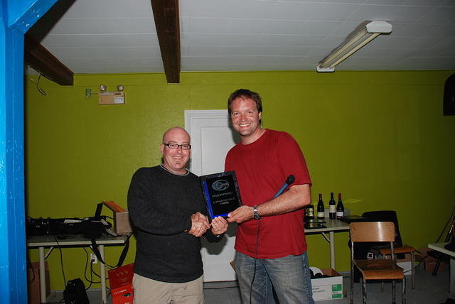 Scott receiving the "Longue Distance Homme" award. 728 miles, if you must know!