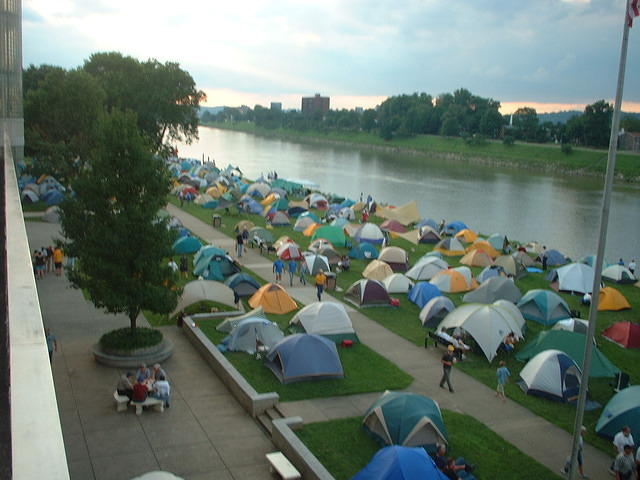 Most of the camping was along the river