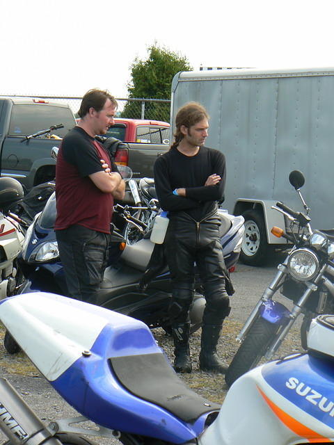 James and Morgan in classic "moto appreciation" mode.