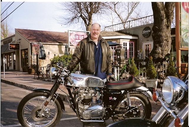 Skip with his custom Triumph "cafe racer"