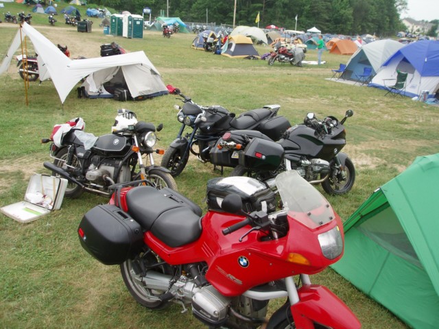 Libby's R1100RS (b/w Chris W's R65, Gary's R1100S & Scott's Rockster at the 2006 MOA National)