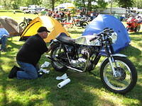 Skip, detailing his Cafe Racer for the bike show