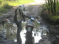 CW found a puddle with some serious muck that glued his bike to the puddle.  He could take his hands off the bars and it would stand upright.  It took us 30+ minutes to extract it.