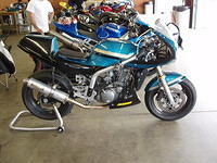 This bike had the complete motor job (720cc) and a chrom-moly subframe.  Very, very fast bike and rider.
